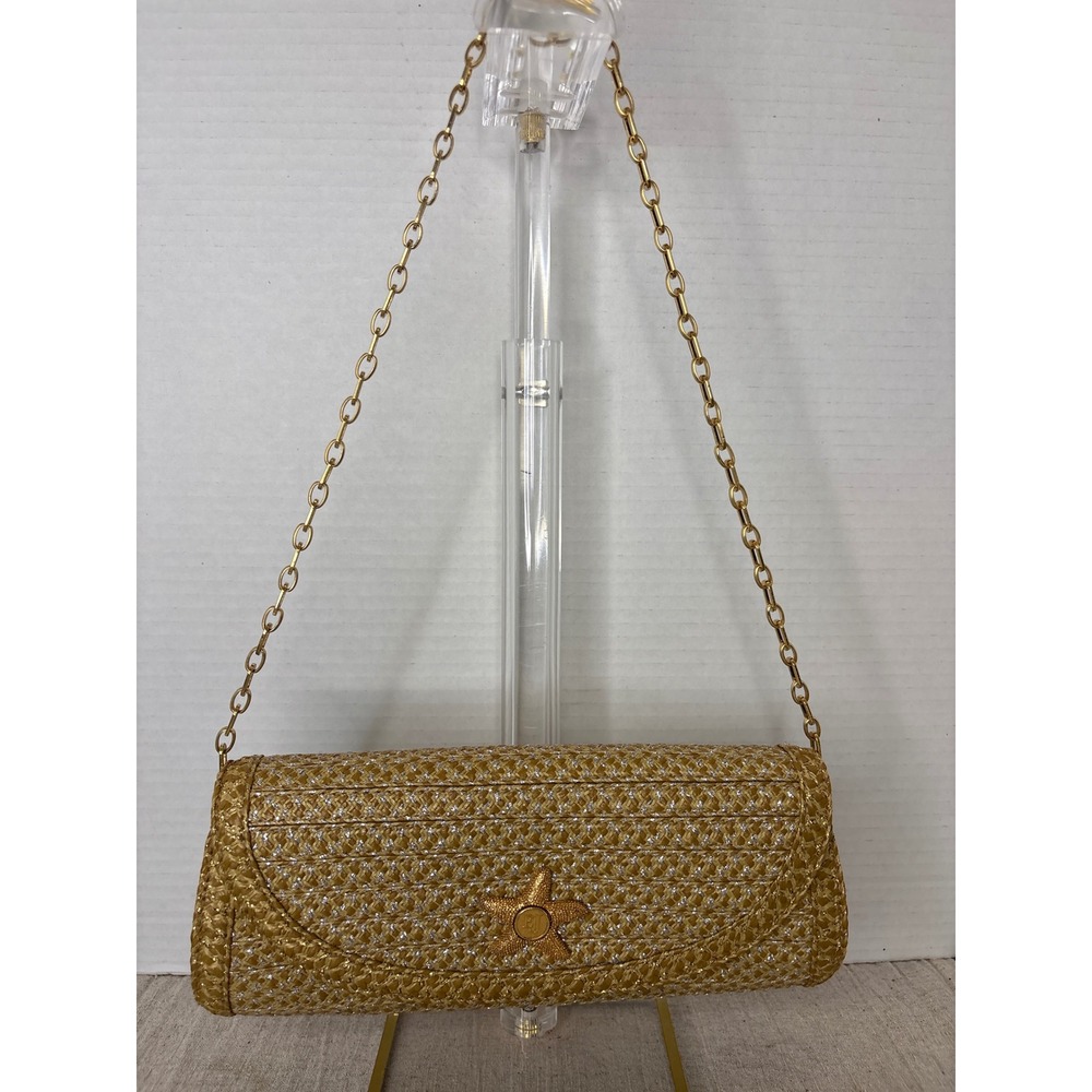 Eric Javits Raffia Gold Starfish Clutch Metallic Straw Shoulder Bag